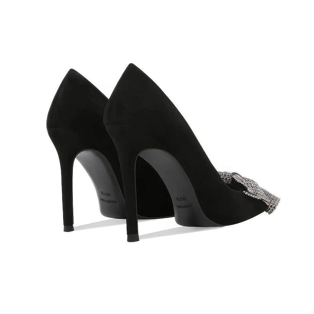 Rhinestone Bow Deco Pointy Toe Heels