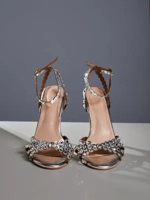 Rhinestone high heels sandals