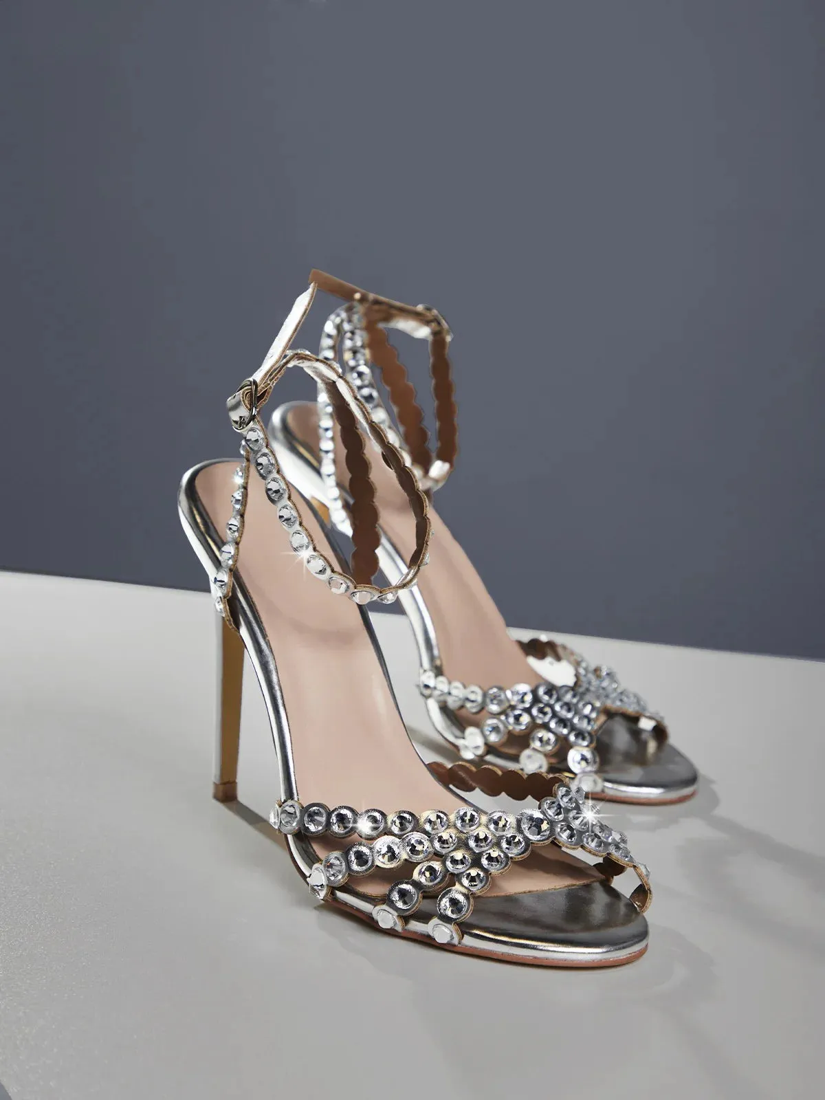 Rhinestone high heels sandals