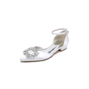 Rhinestone Pointed Toe Ankle Strap Satin Kitten Heels