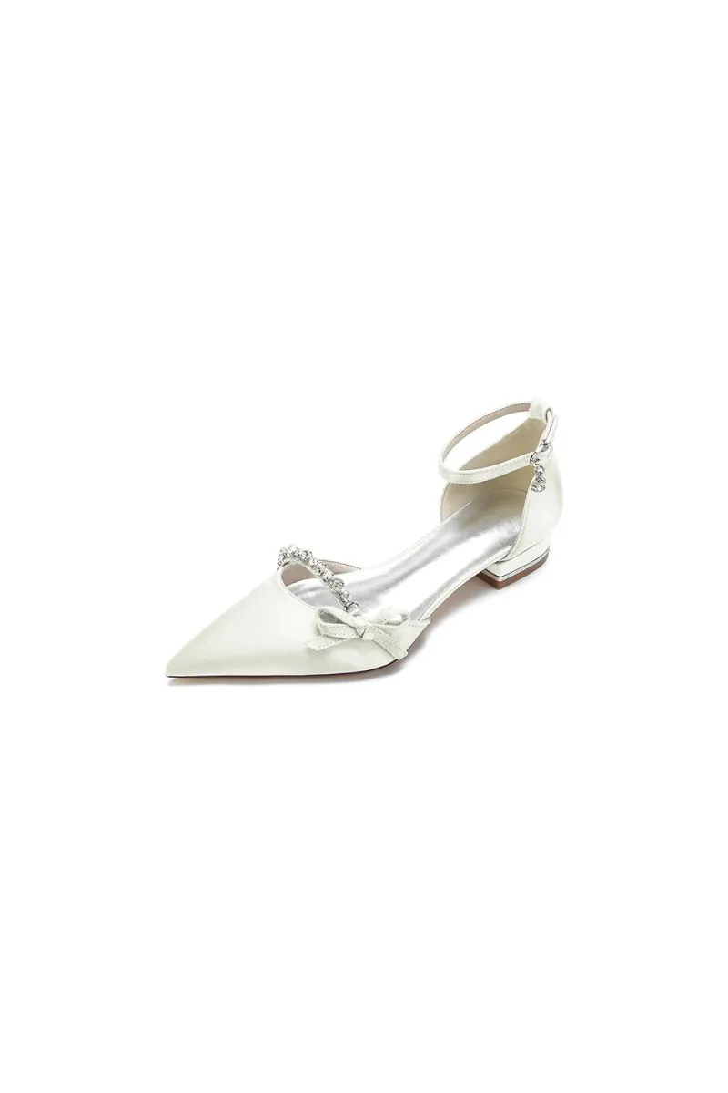 Rhinestone Pointed Toe Kitten Heels With Bow