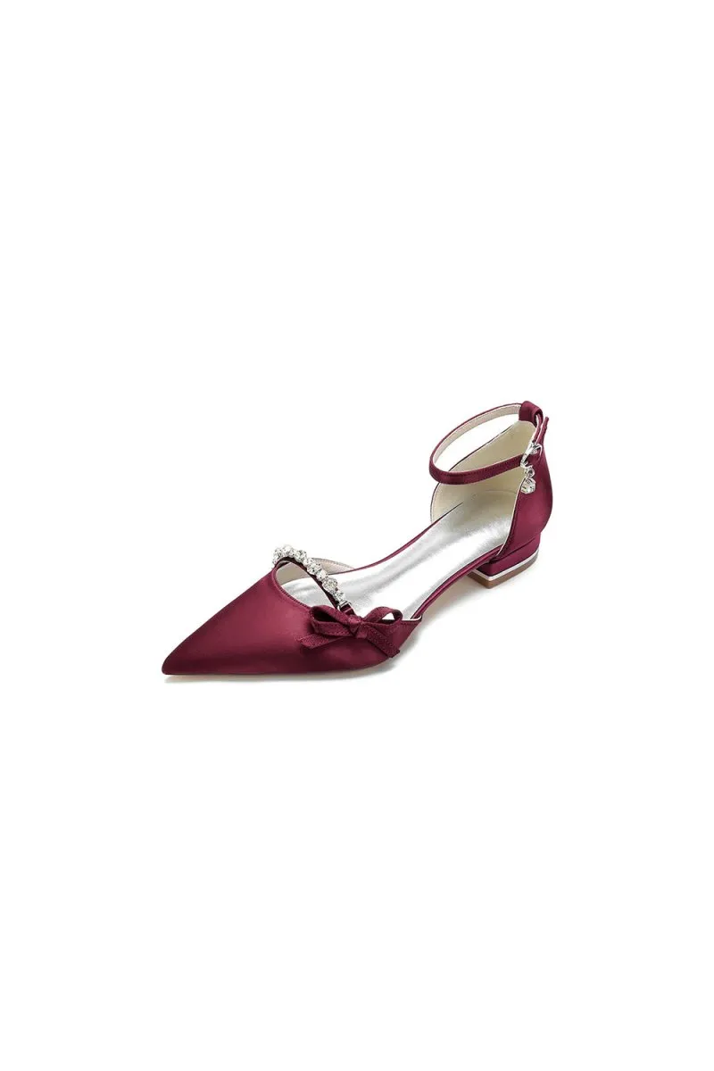 Rhinestone Pointed Toe Kitten Heels With Bow