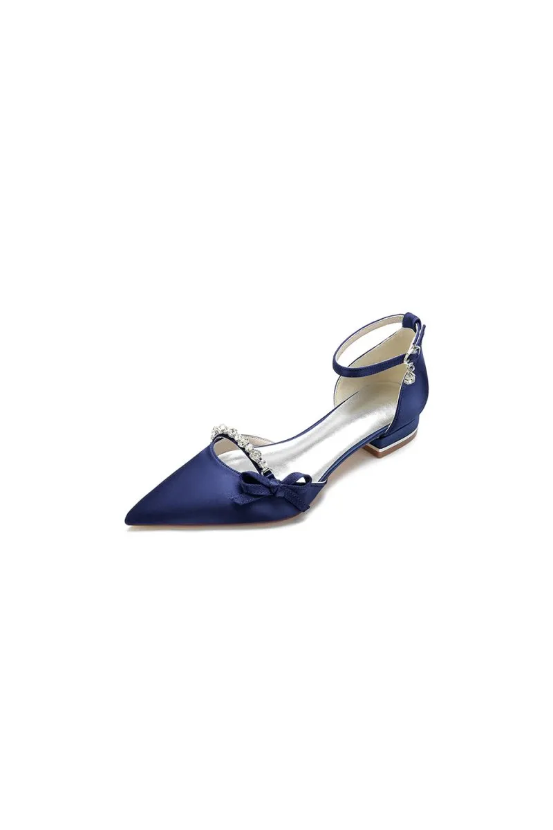 Rhinestone Pointed Toe Kitten Heels With Bow