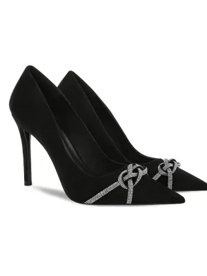 Rhinestone Ribbon Details Pointy Toe Stilettos