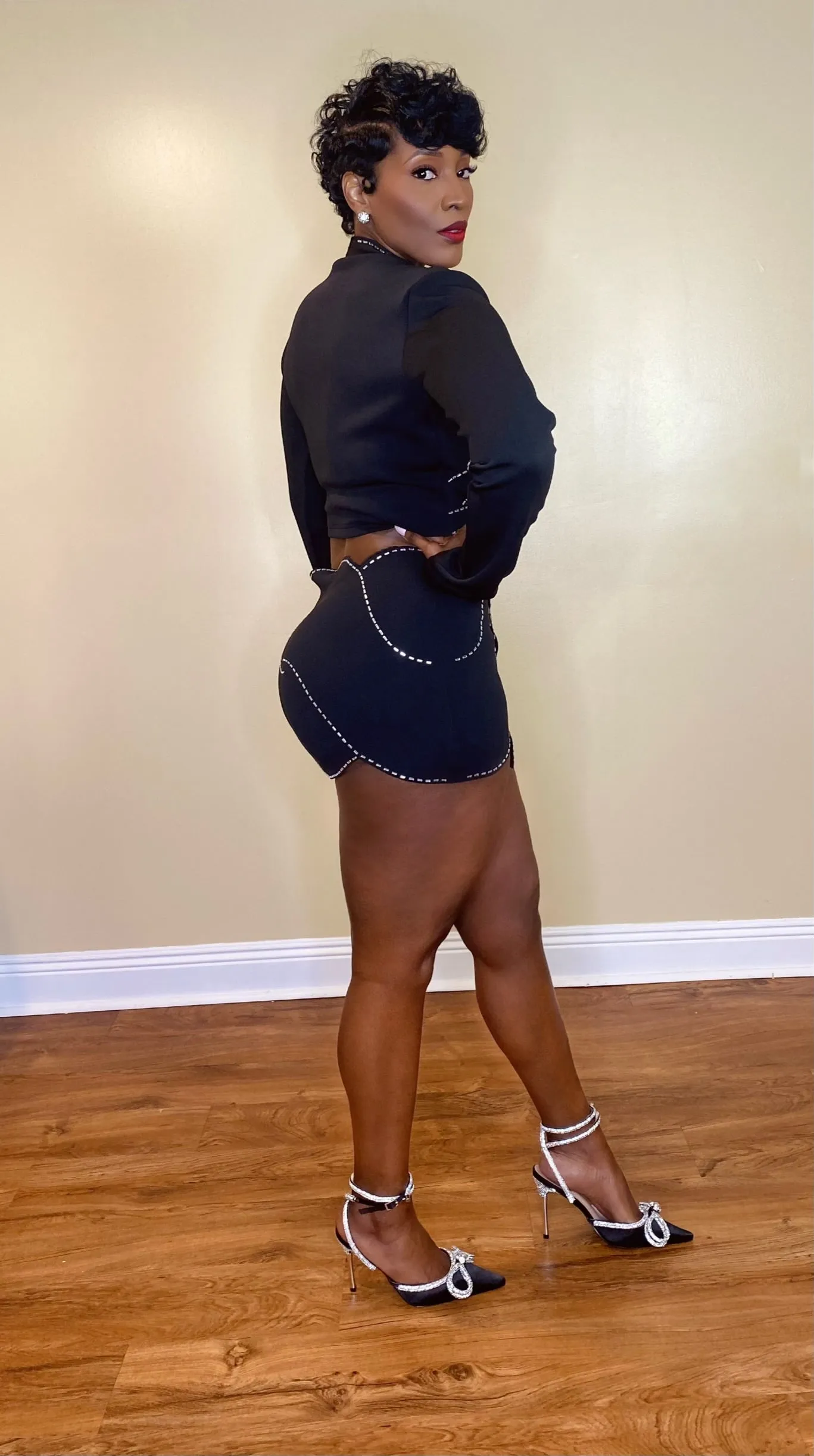 RHINESTONE SKIRT SET (BLACK)