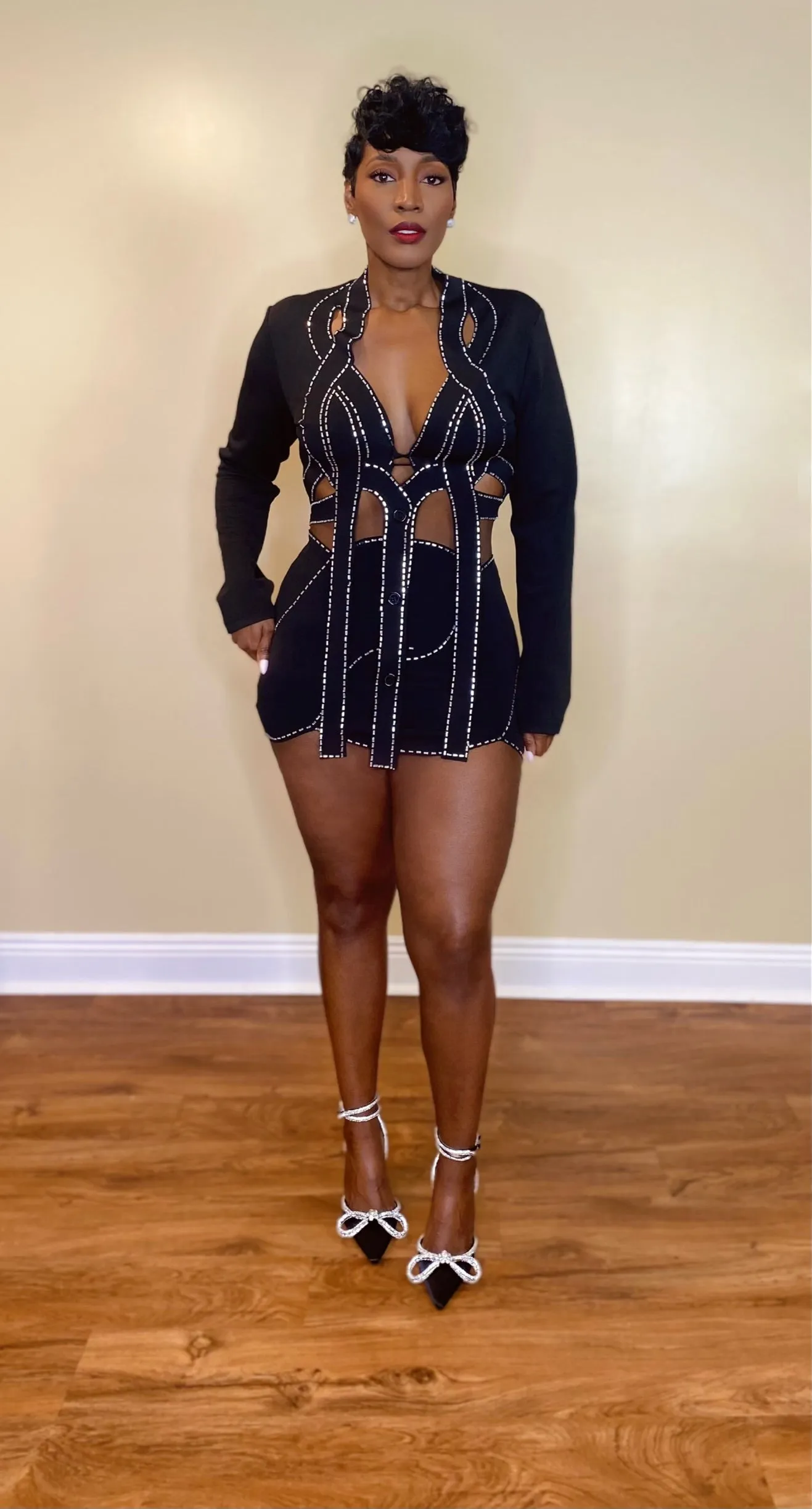 RHINESTONE SKIRT SET (BLACK)