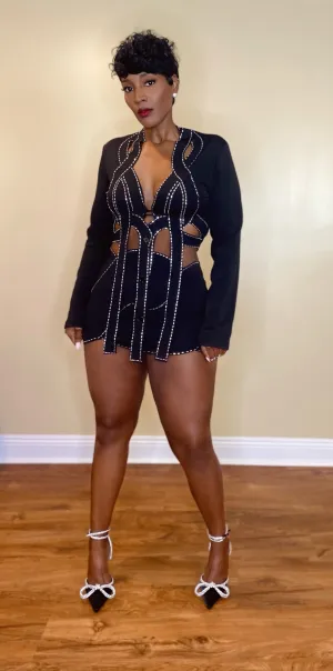RHINESTONE SKIRT SET (BLACK)