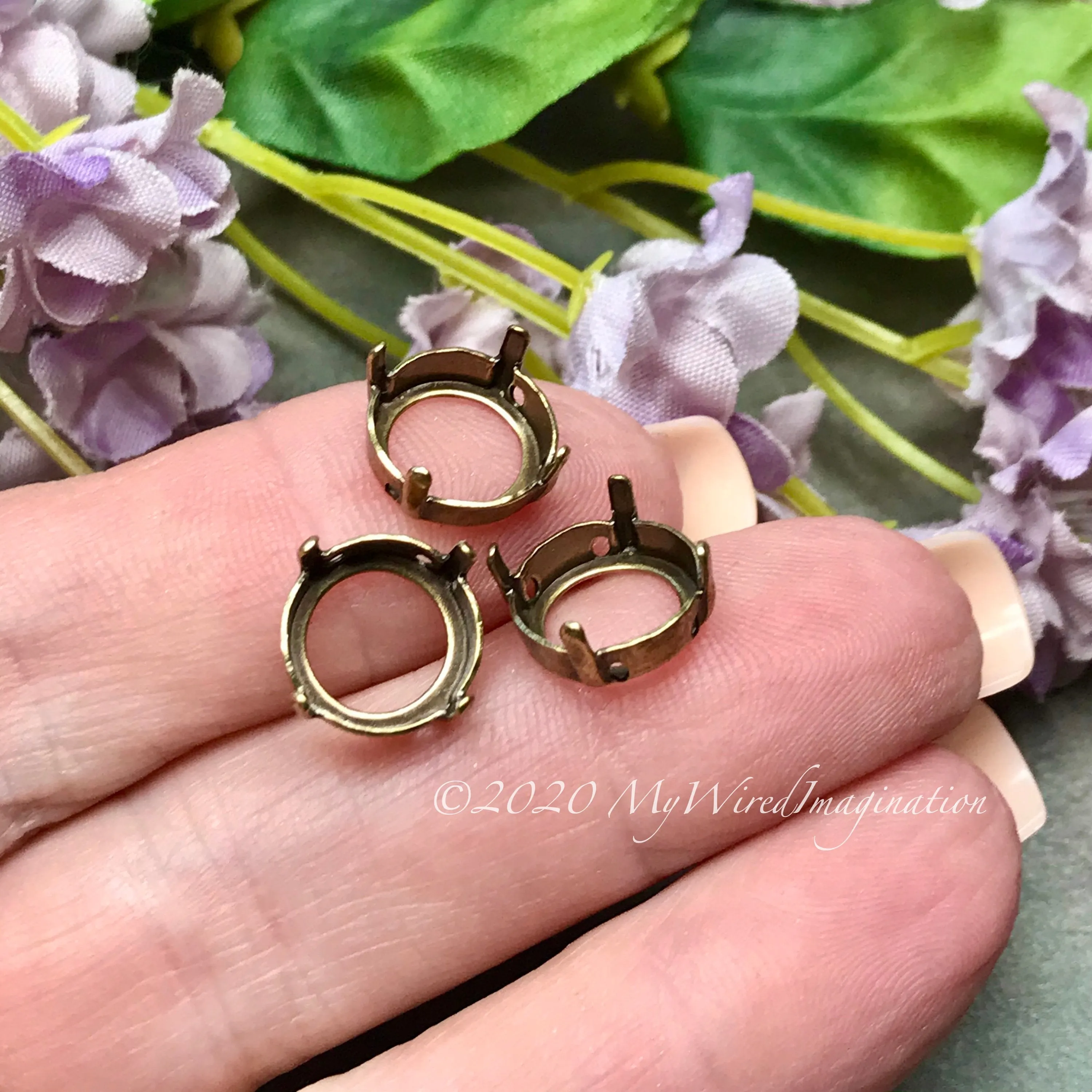 Rivoli Settings, 3pcs Antique Brass Settings, Swarovski 10mm (47ss) 1122 Rivoli, Empty Settings