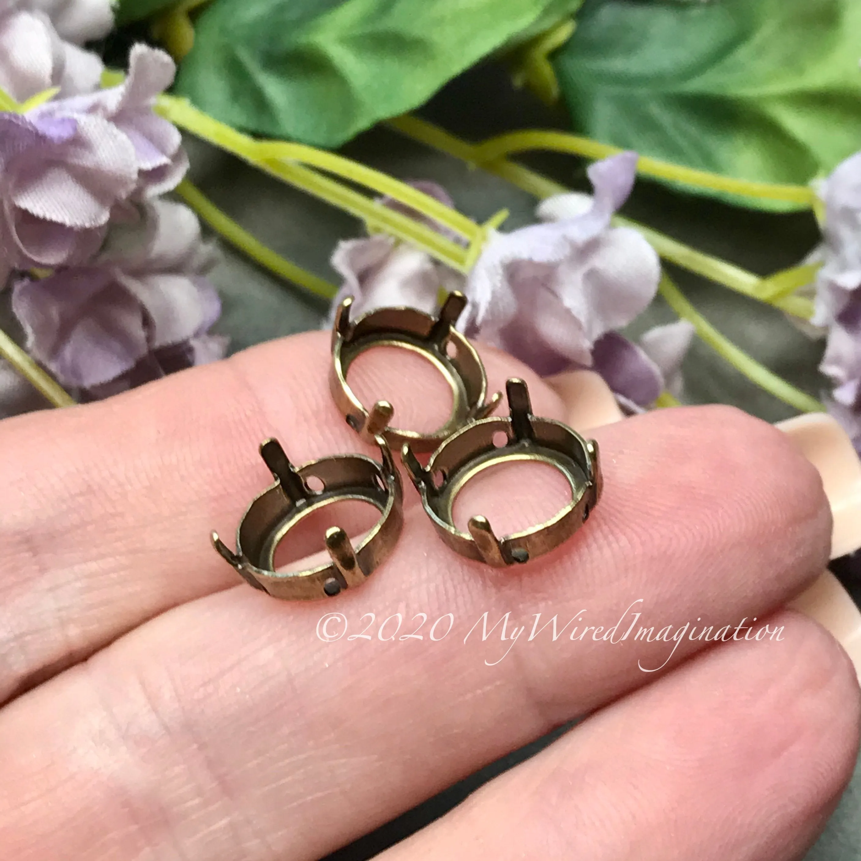 Rivoli Settings, 3pcs Antique Brass Settings, Swarovski 10mm (47ss) 1122 Rivoli, Empty Settings