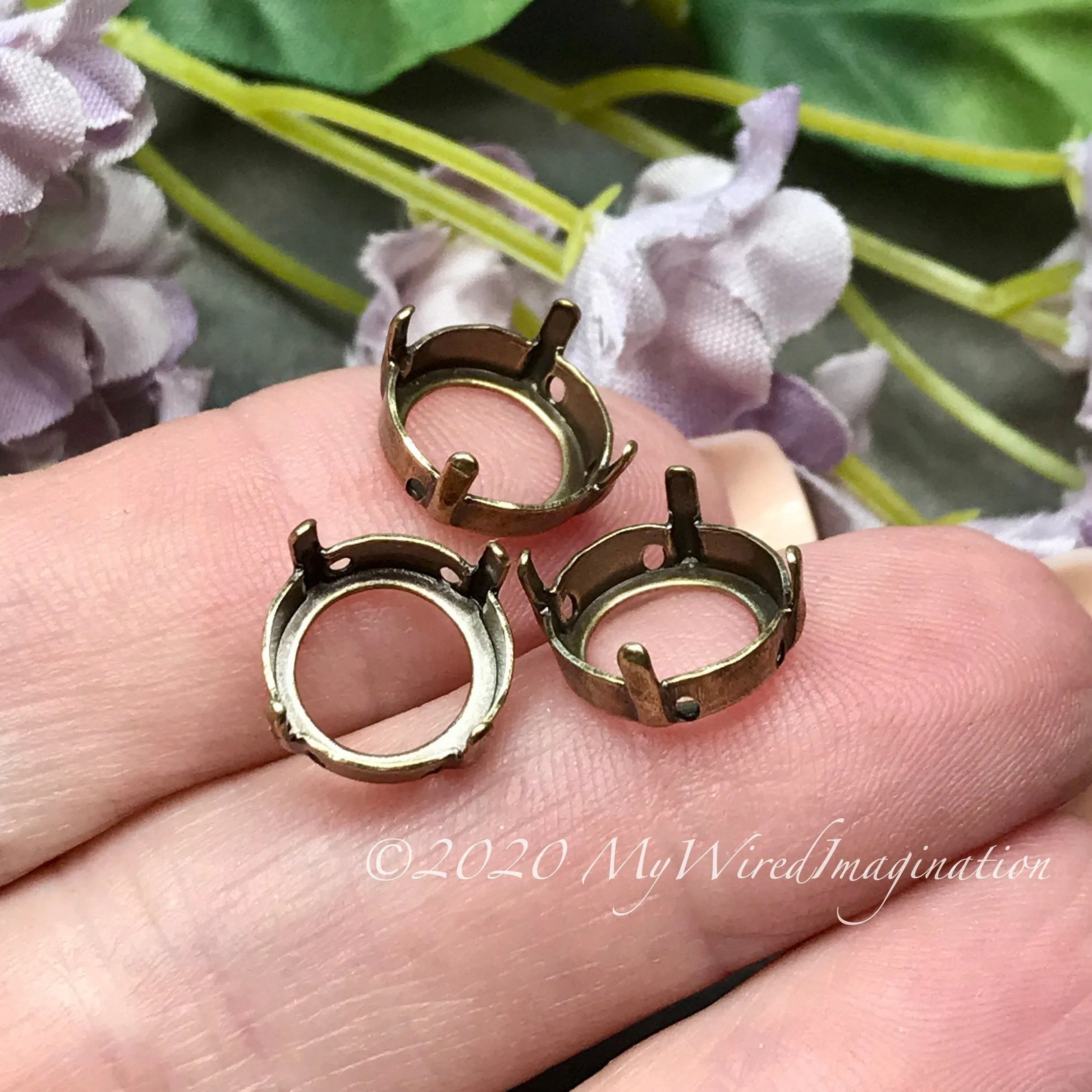 Rivoli Settings, 3pcs Antique Brass Settings, Swarovski 10mm (47ss) 1122 Rivoli, Empty Settings