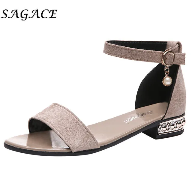 SAGACE Shoes Women leather ladies buckle sandals rubber beach sandals pumps women shoes low heels women square heel flock shoes