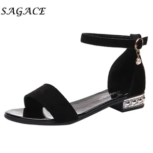 SAGACE Shoes Women leather ladies buckle sandals rubber beach sandals pumps women shoes low heels women square heel flock shoes