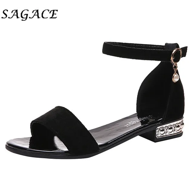 SAGACE Shoes Women leather ladies buckle sandals rubber beach sandals pumps women shoes low heels women square heel flock shoes
