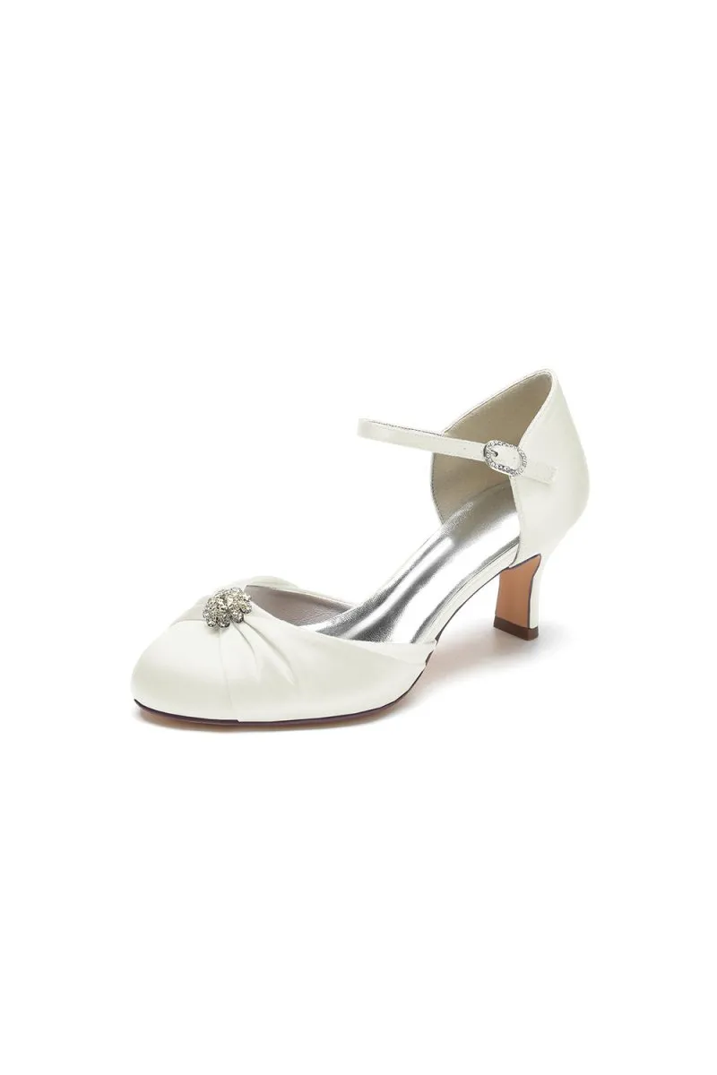 Satin Pointed Toe Strap Buckle Stiletto Heels With Rhinestone
