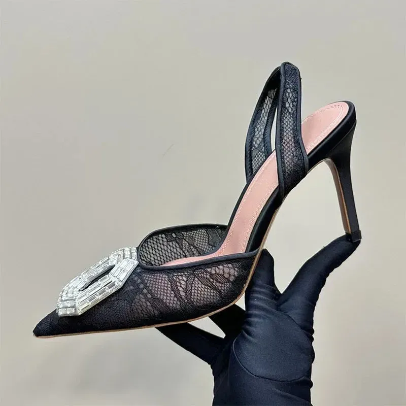 Sexy High Heels Women Pumps Rhinestone Sun Flower Mesh Summer Sandals