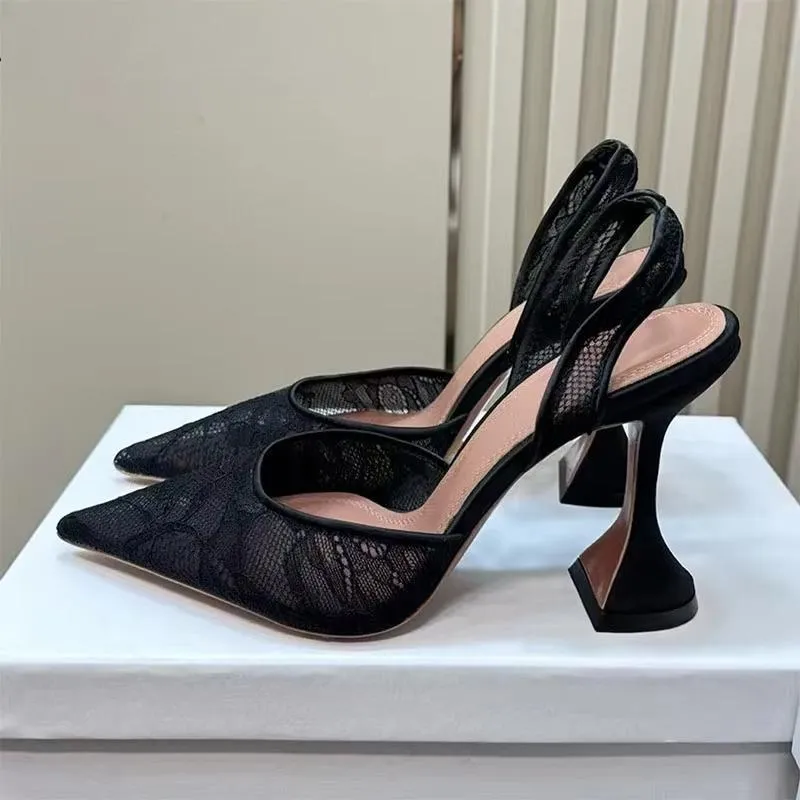 Sexy High Heels Women Pumps Rhinestone Sun Flower Mesh Summer Sandals