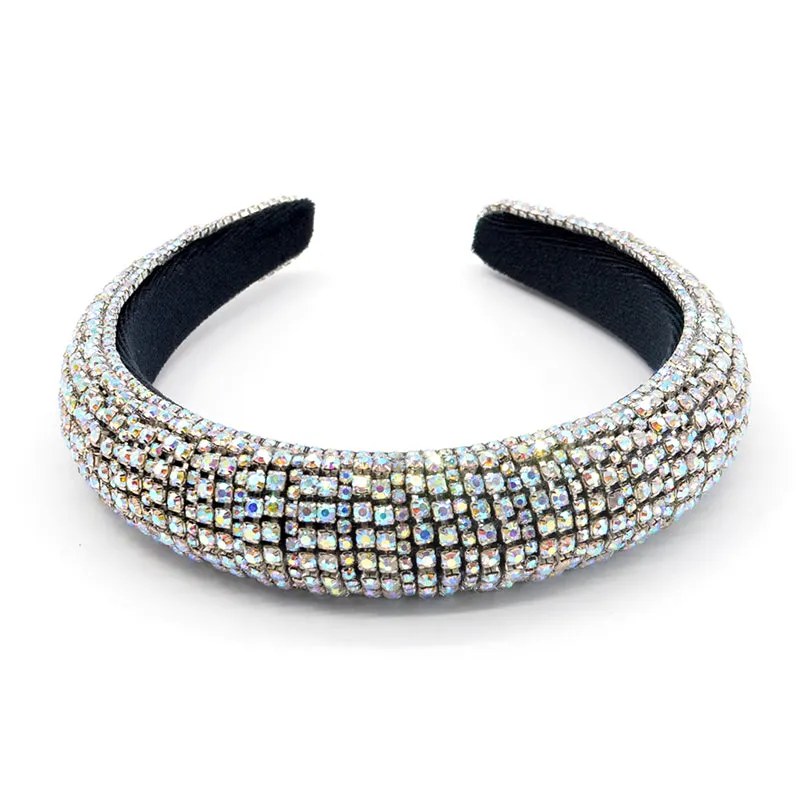 Shiny Rhinestone Headband Sparkly Crystal Wide Hairband Thick Padded Hair Hoop