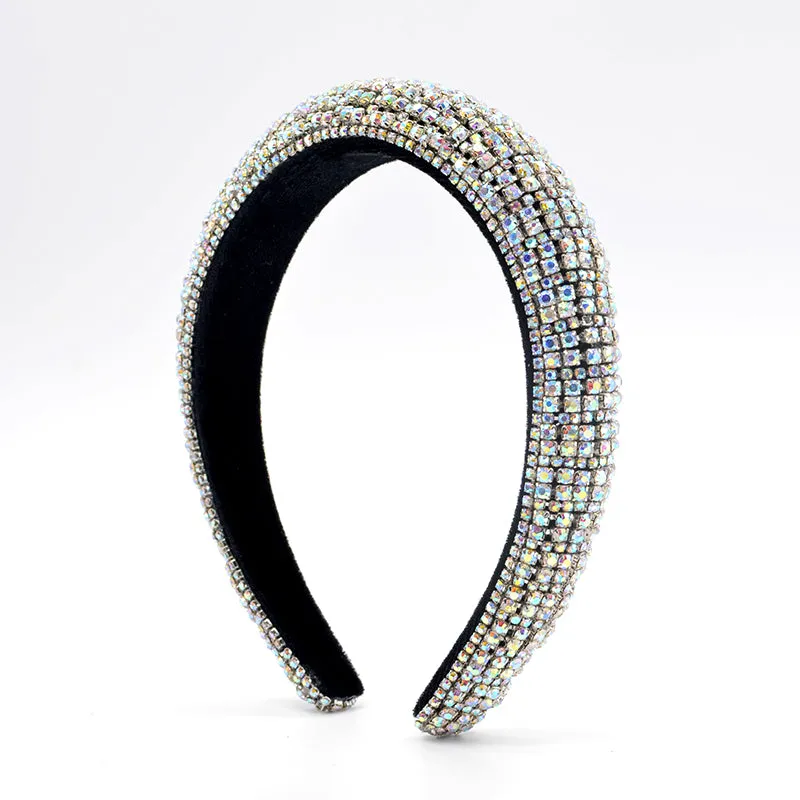 Shiny Rhinestone Headband Sparkly Crystal Wide Hairband Thick Padded Hair Hoop
