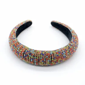 Shiny Rhinestone Headband Sparkly Crystal Wide Hairband Thick Padded Hair Hoop
