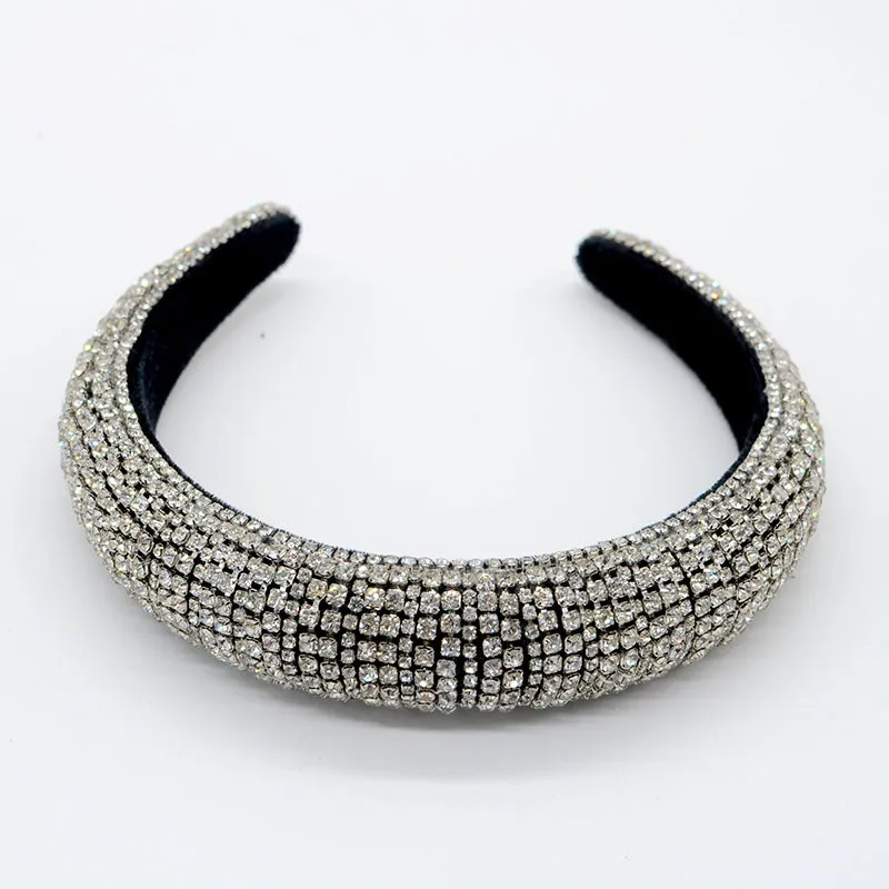 Shiny Rhinestone Headband Sparkly Crystal Wide Hairband Thick Padded Hair Hoop