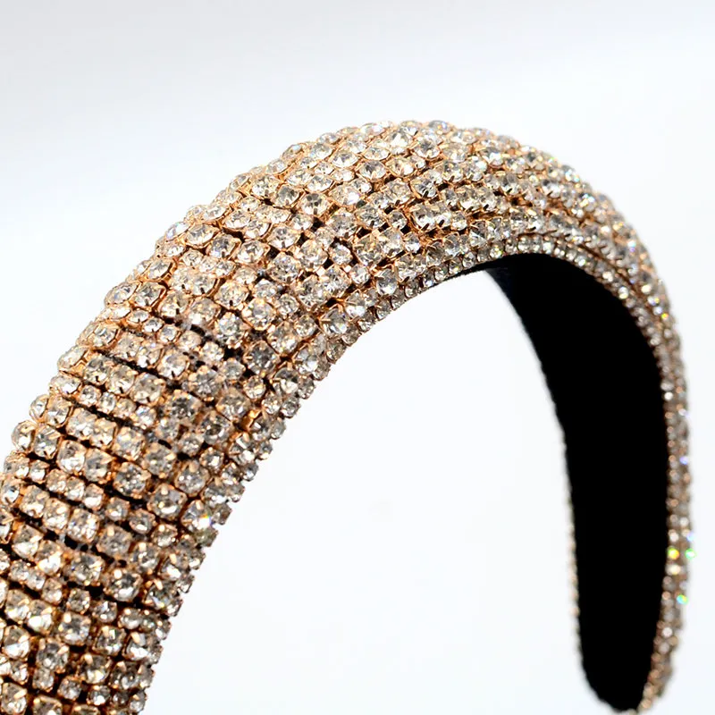 Shiny Rhinestone Headband Sparkly Crystal Wide Hairband Thick Padded Hair Hoop