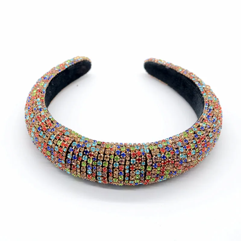 Shiny Rhinestone Headband Sparkly Crystal Wide Hairband Thick Padded Hair Hoop