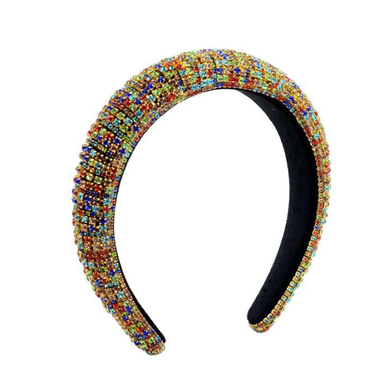 Shiny Rhinestone Headband Sparkly Crystal Wide Hairband Thick Padded Hair Hoop