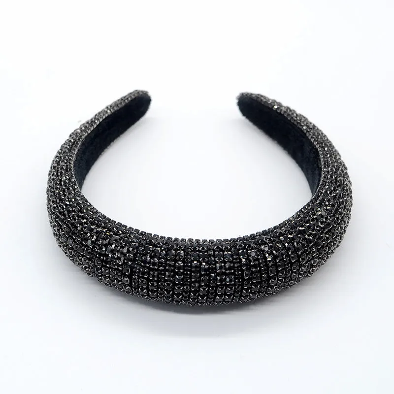 Shiny Rhinestone Headband Sparkly Crystal Wide Hairband Thick Padded Hair Hoop