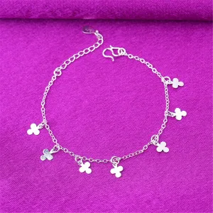 Silver-Plated Clover Charm Anklet