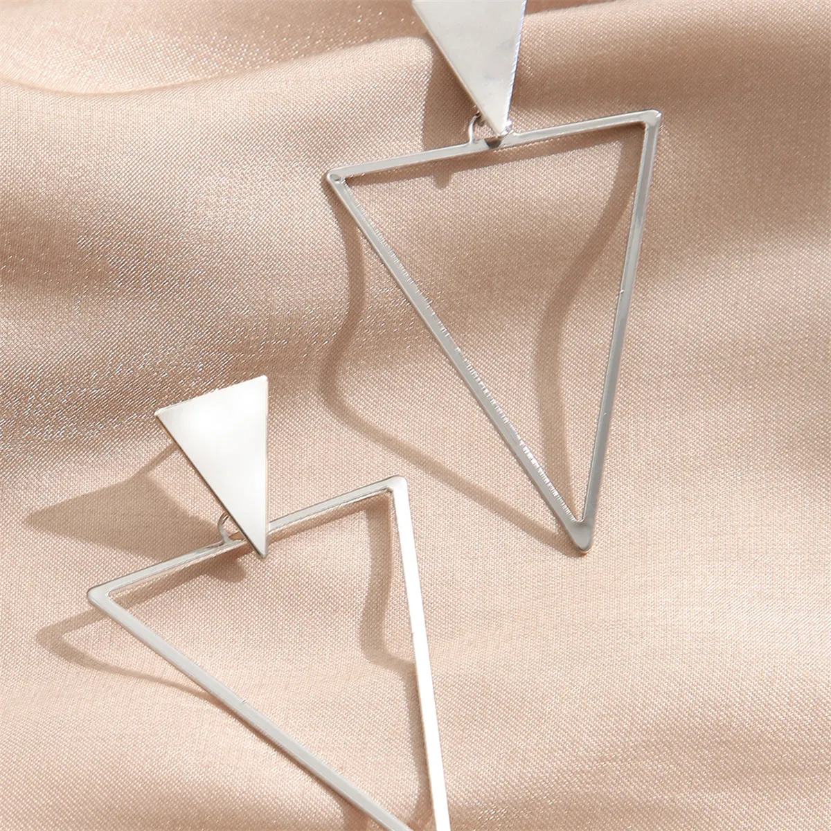 Silver-Plated Open Triangle Drop Earrings