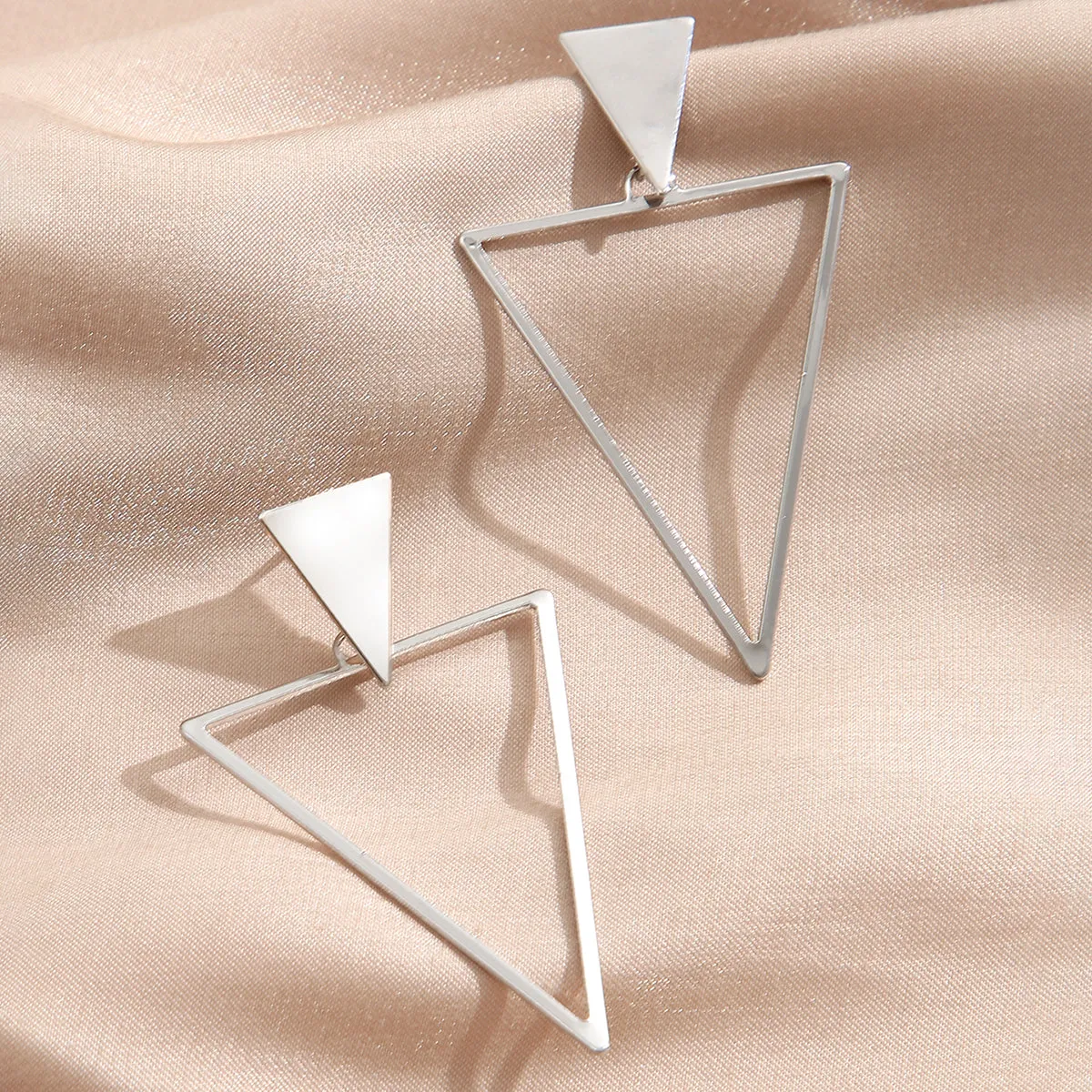 Silver-Plated Open Triangle Drop Earrings