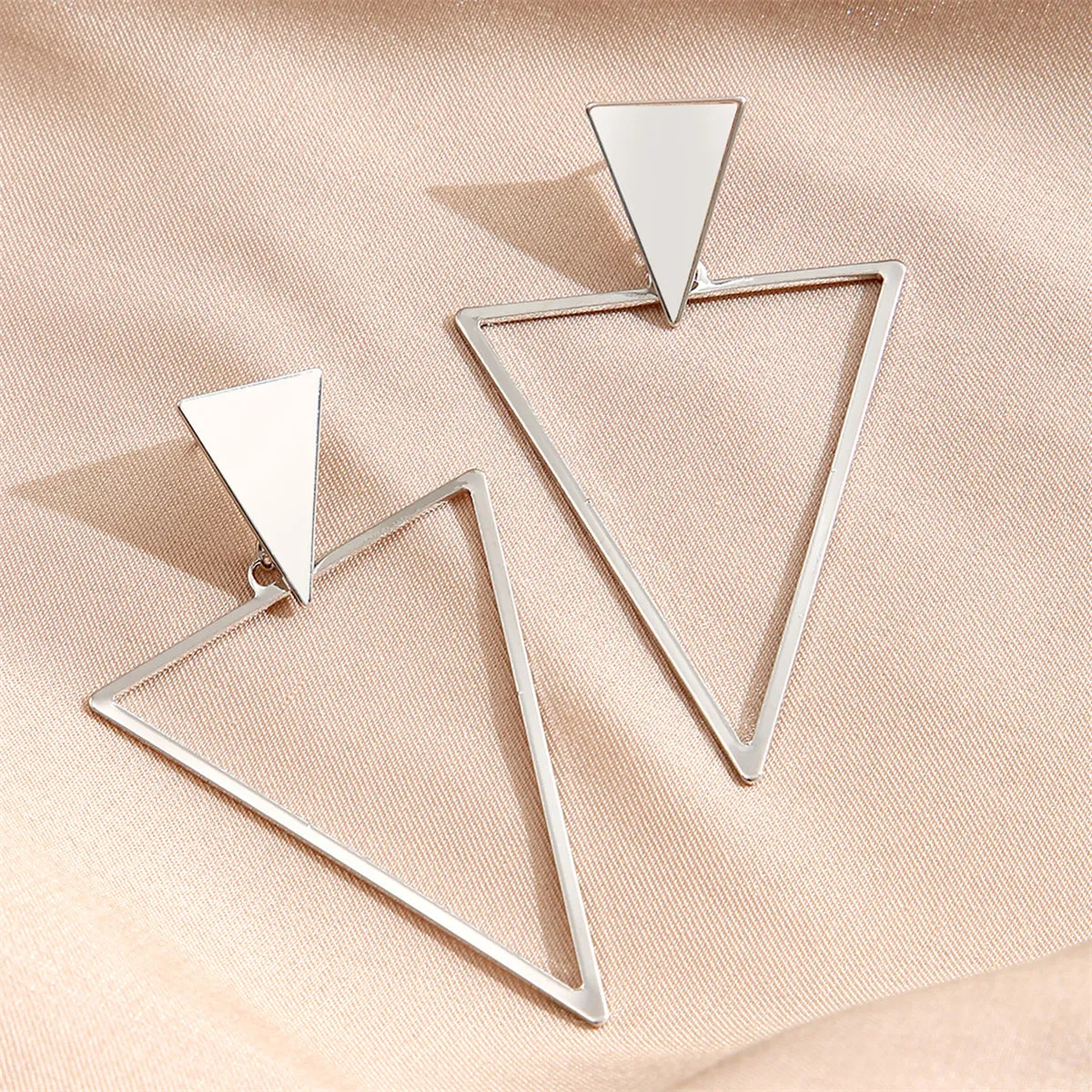Silver-Plated Open Triangle Drop Earrings