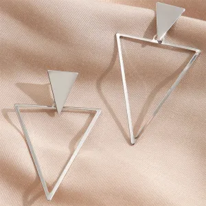 Silver-Plated Open Triangle Drop Earrings