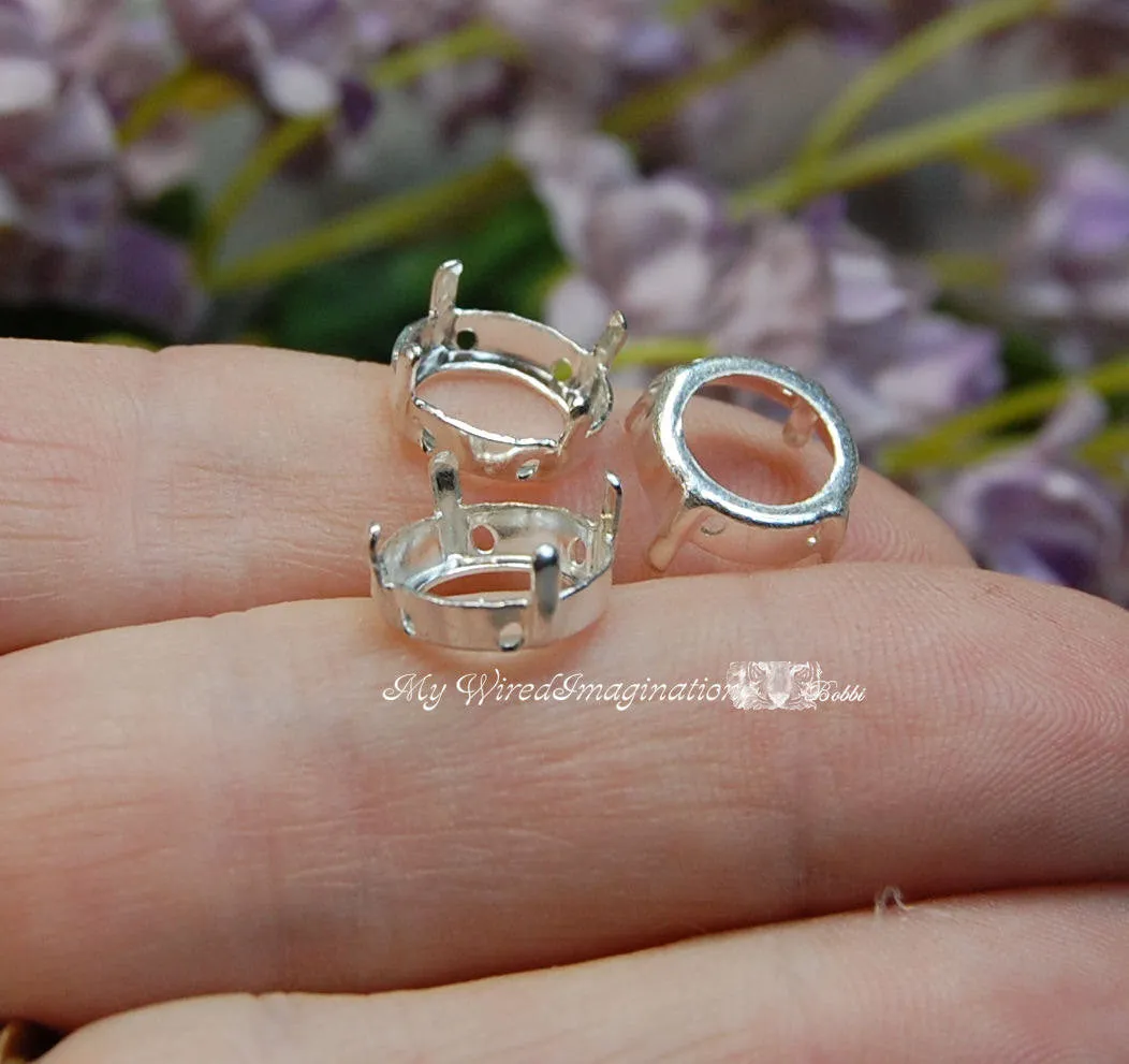 Silver Plated Rivoli Settings for Swarovski 10mm-47ss 1122 Crystal Rhinestone Rivoli