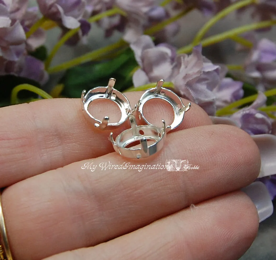 Silver Plated Rivoli Settings for Swarovski 10mm-47ss 1122 Crystal Rhinestone Rivoli