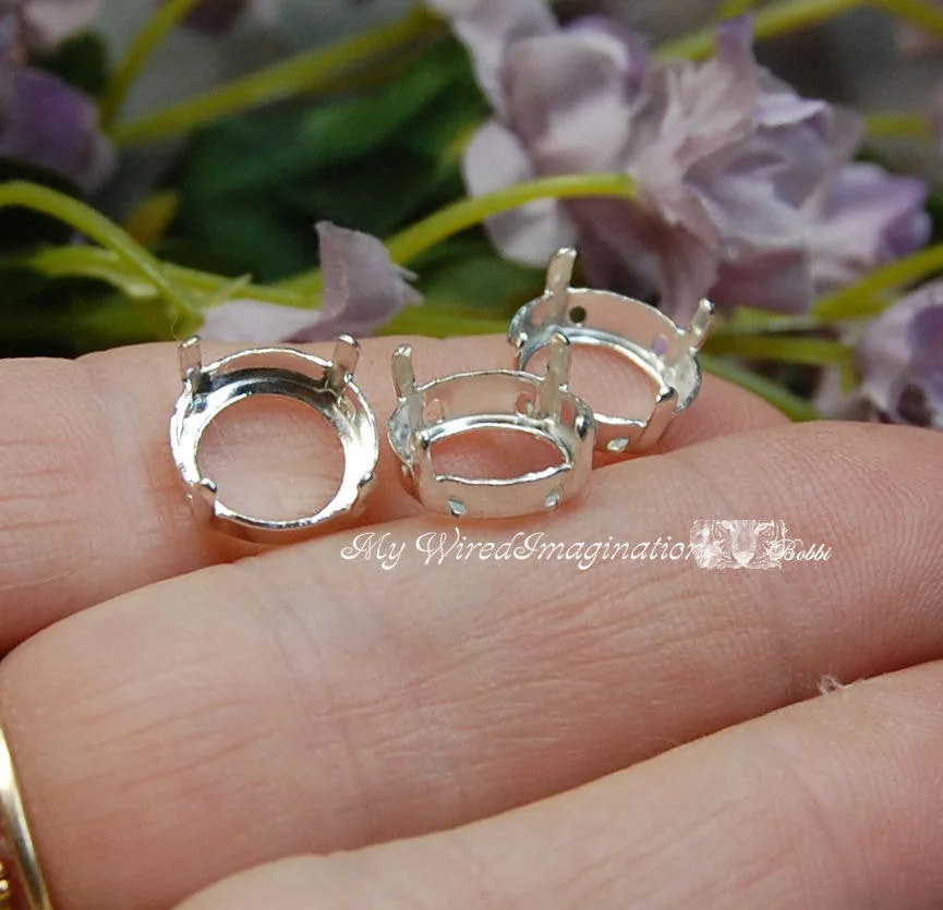 Silver Plated Rivoli Settings for Swarovski 10mm-47ss 1122 Crystal Rhinestone Rivoli