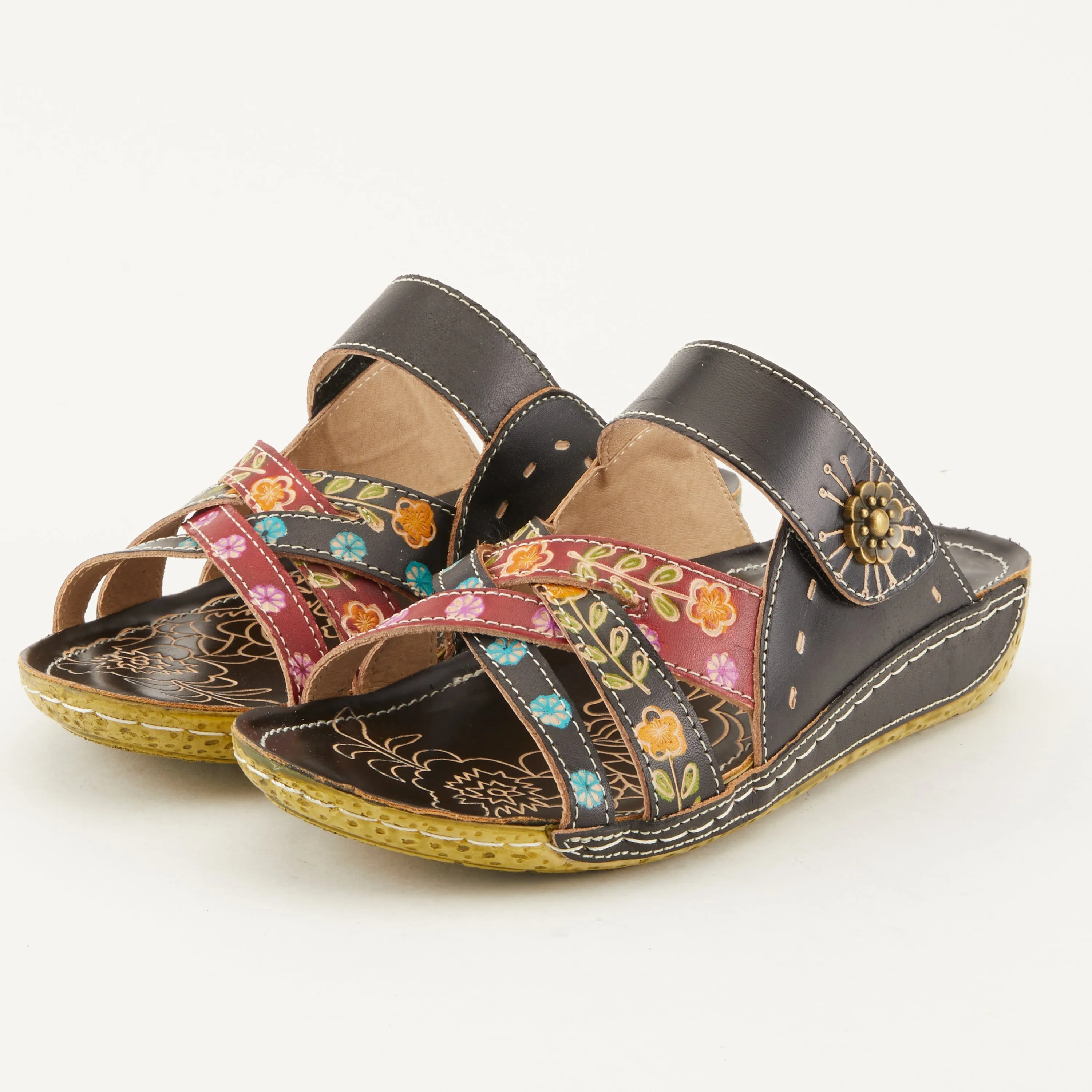 Spring Step Shoes L'Artiste Leigh Slide Sandal Women’s Hand Painted Leather