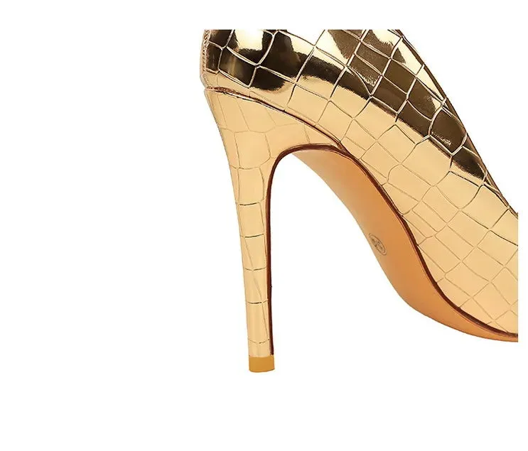 Stone Patterned Flowers Women Pumps Fashion High Heels Bow of Metal Women Shoes Stilettos Sexy Party Shoes