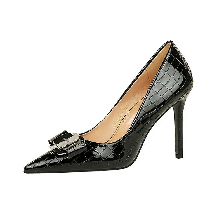 Stone Patterned Flowers Women Pumps Fashion High Heels Bow of Metal Women Shoes Stilettos Sexy Party Shoes