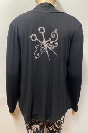 Stylist High Low Cardigan with Long Sleeves and Scissor Rhinestones