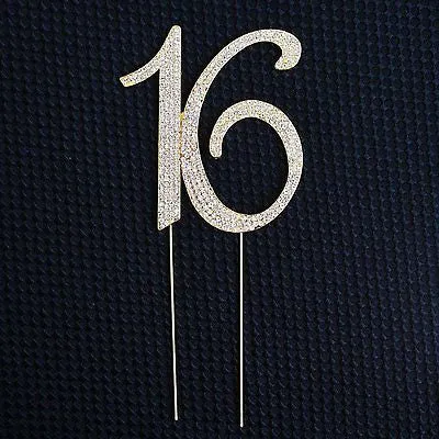 Sweet 16 Gold Crystal Rhinestone Cake Topper Birthday Party Favor Bling Decor