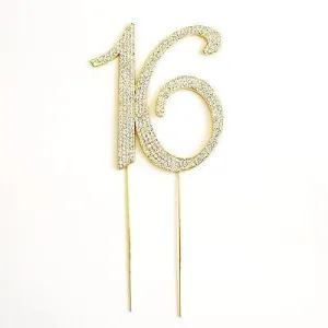 Sweet 16 Gold Crystal Rhinestone Cake Topper Birthday Party Favor Bling Decor