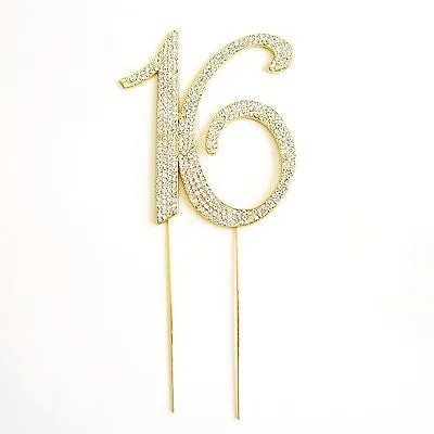 Sweet 16 Gold Crystal Rhinestone Cake Topper Birthday Party Favor Bling Decor