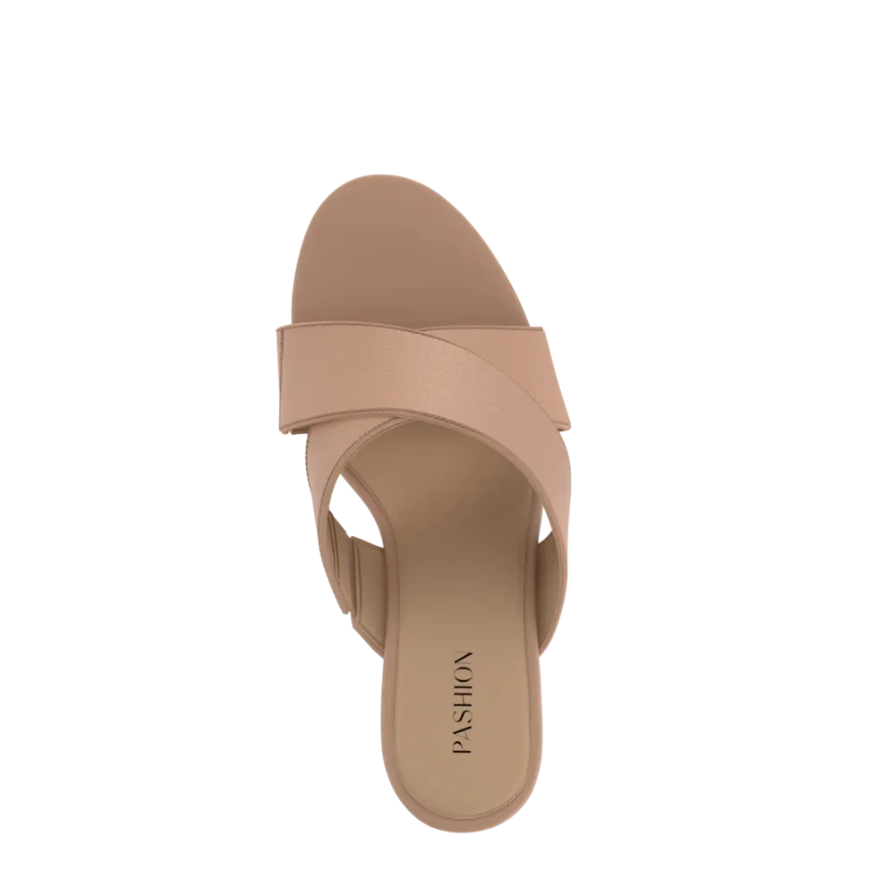 The Crissy Cross Slide Flat - Latte Knit - FINAL SALE