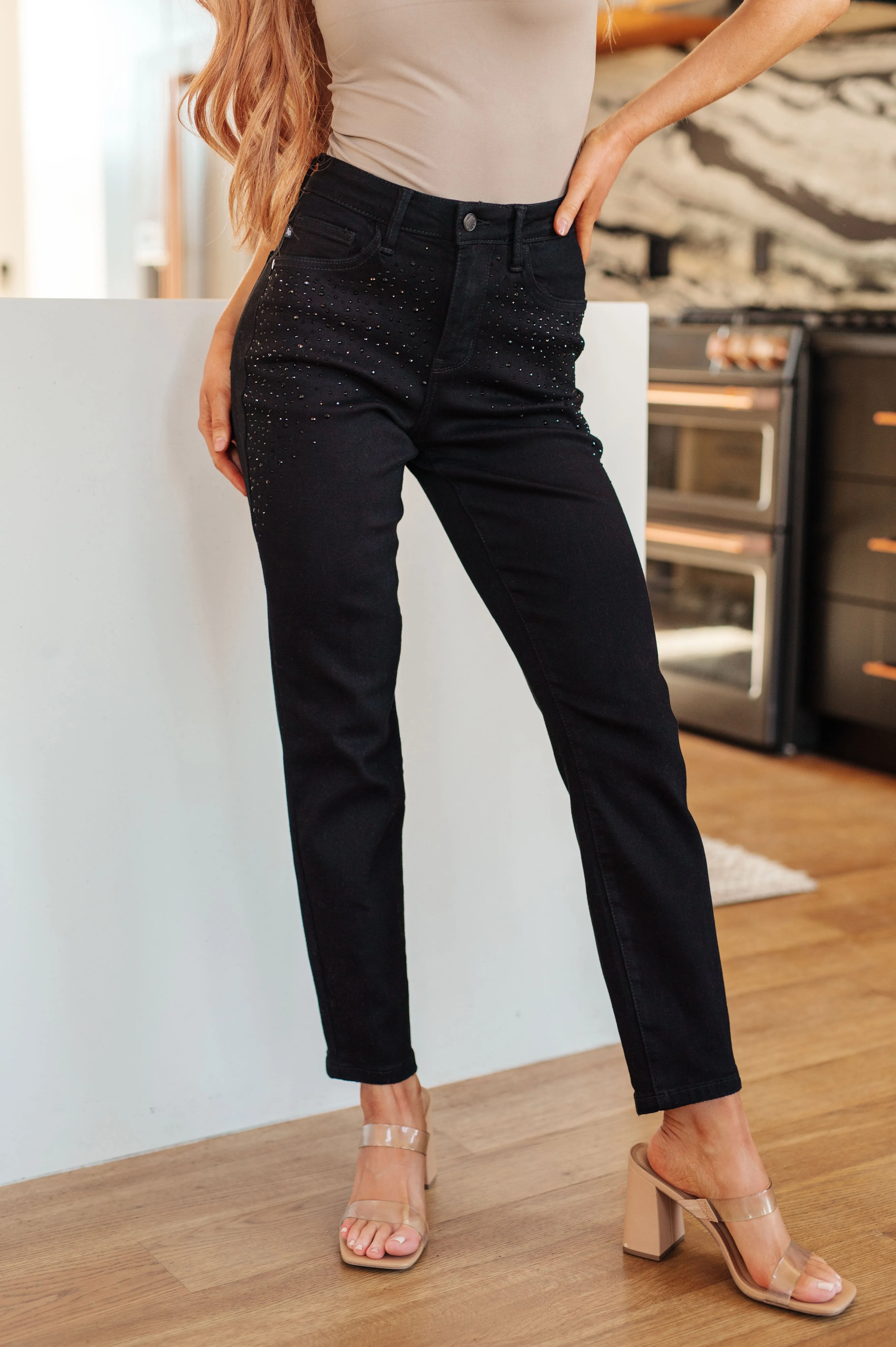 The Leigh Ann- Black Rhinestone Slim Fit Judy Blue Jeans