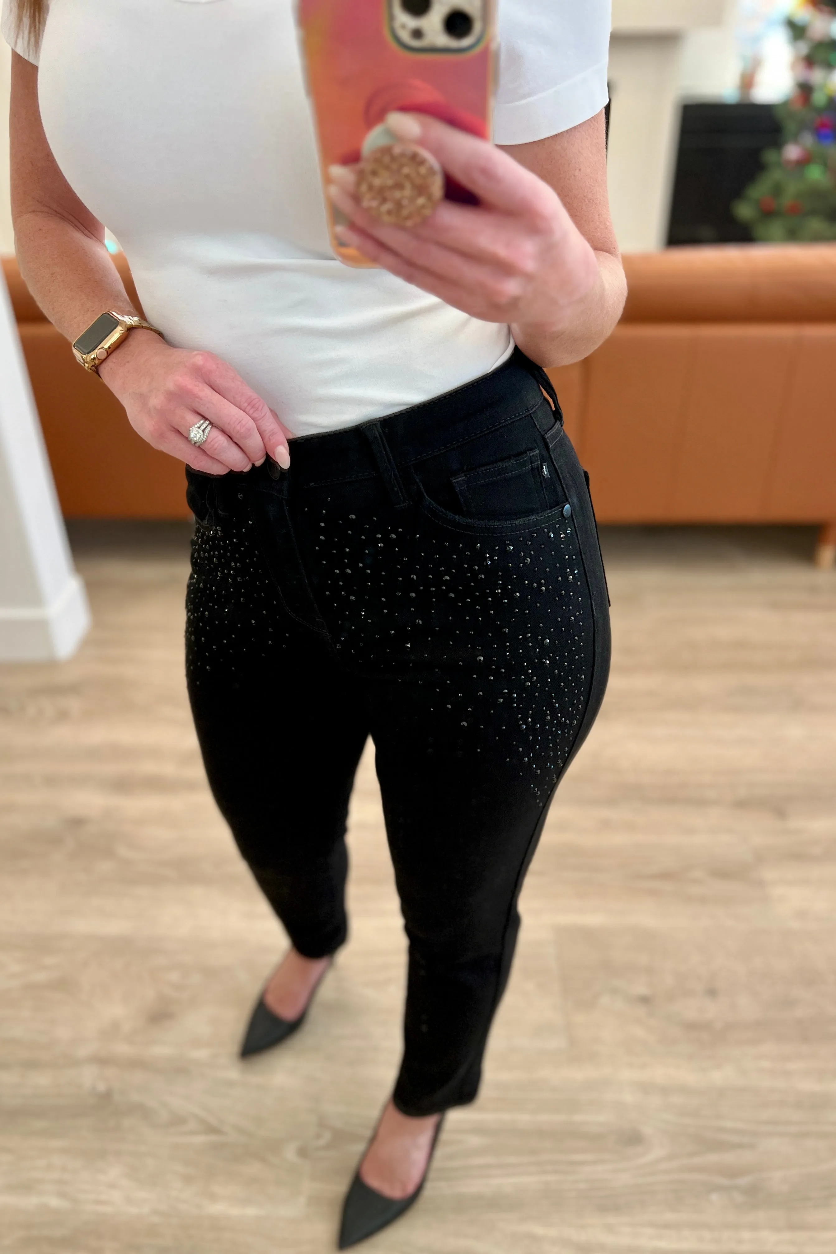 The Leigh Ann- Black Rhinestone Slim Fit Judy Blue Jeans