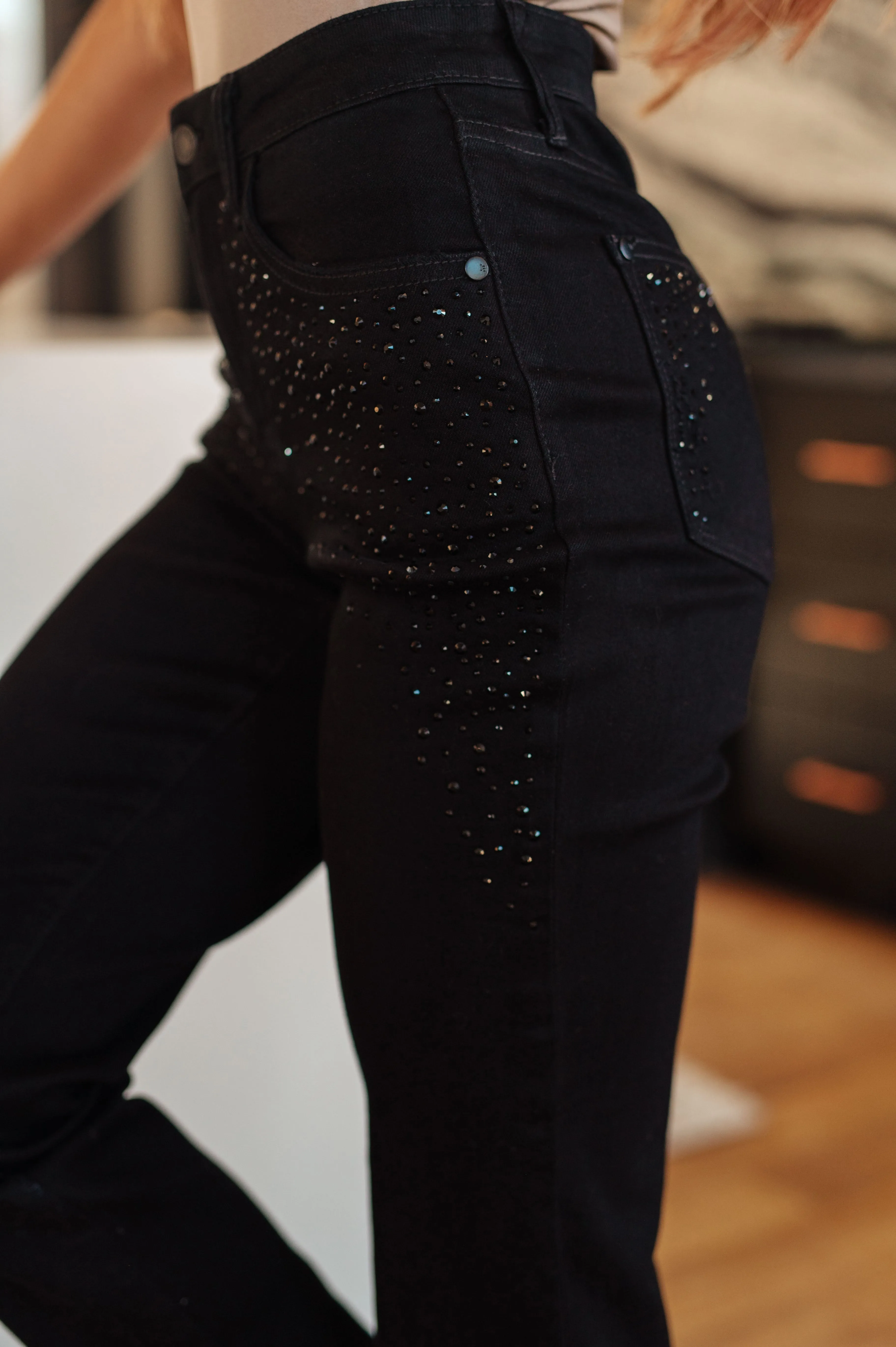 The Leigh Ann- Black Rhinestone Slim Fit Judy Blue Jeans