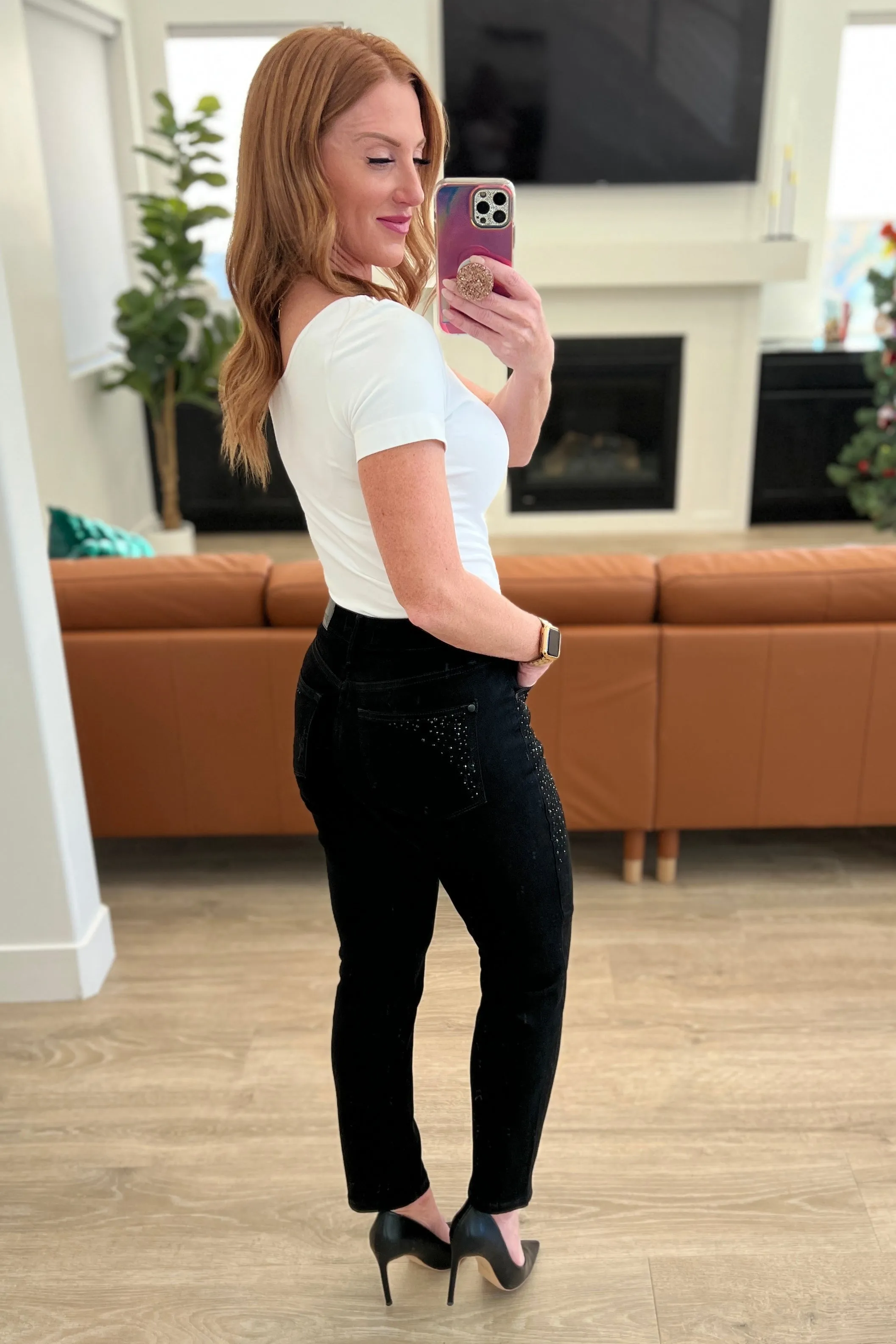The Leigh Ann- Black Rhinestone Slim Fit Judy Blue Jeans