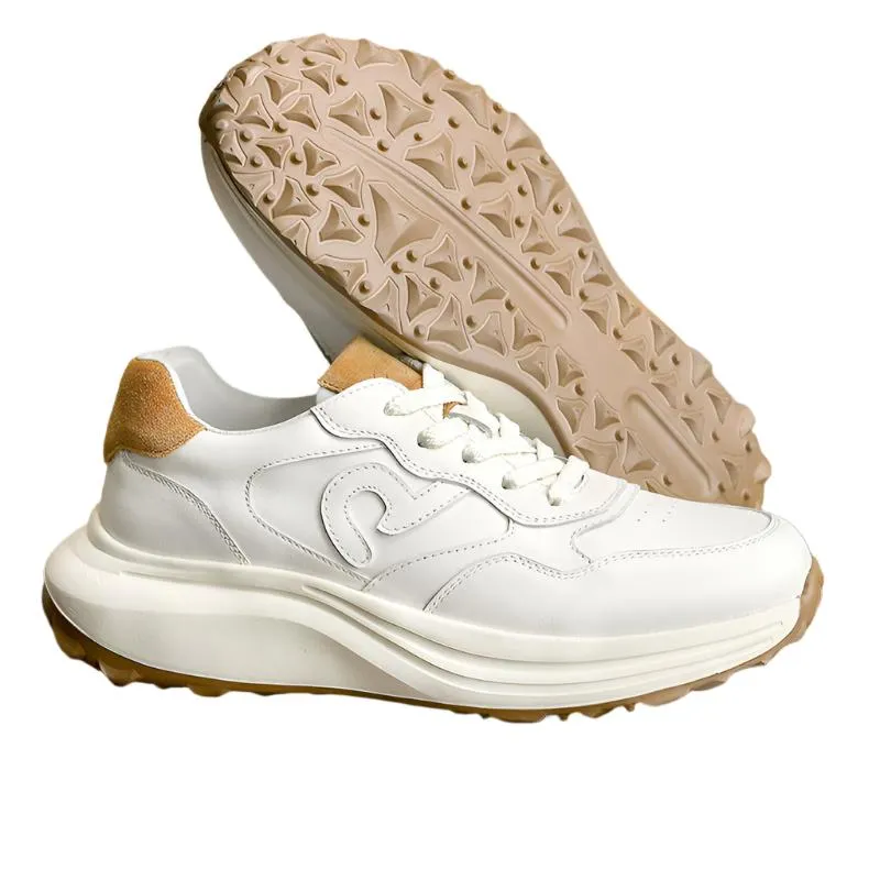 TNV Casual Leather Shoes Genuine Leather Thick Bottom Sneakers Laces Up  Breathable DS3302