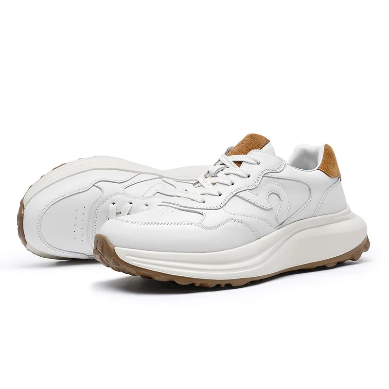TNV Casual Leather Shoes Genuine Leather Thick Bottom Sneakers Laces Up  Breathable DS3302